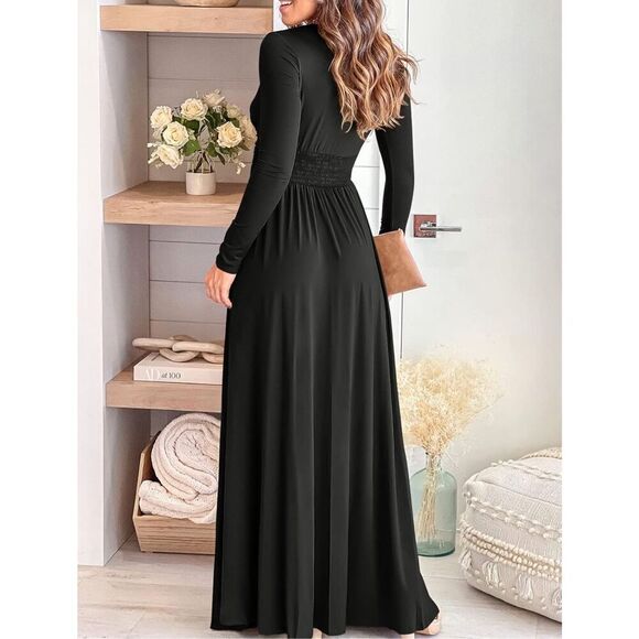 Anrabess Women Medium Deep V Neck High Waist Slit EveningMaxi Dress Long Casual - Picture 4 of 9